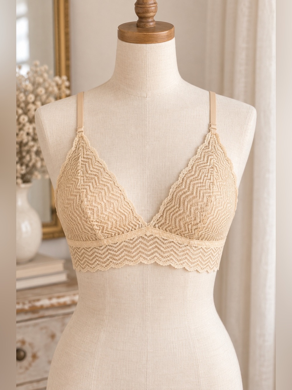 Cosabella Sweet Treats Geo Lace Triangle Bralette Cream Small